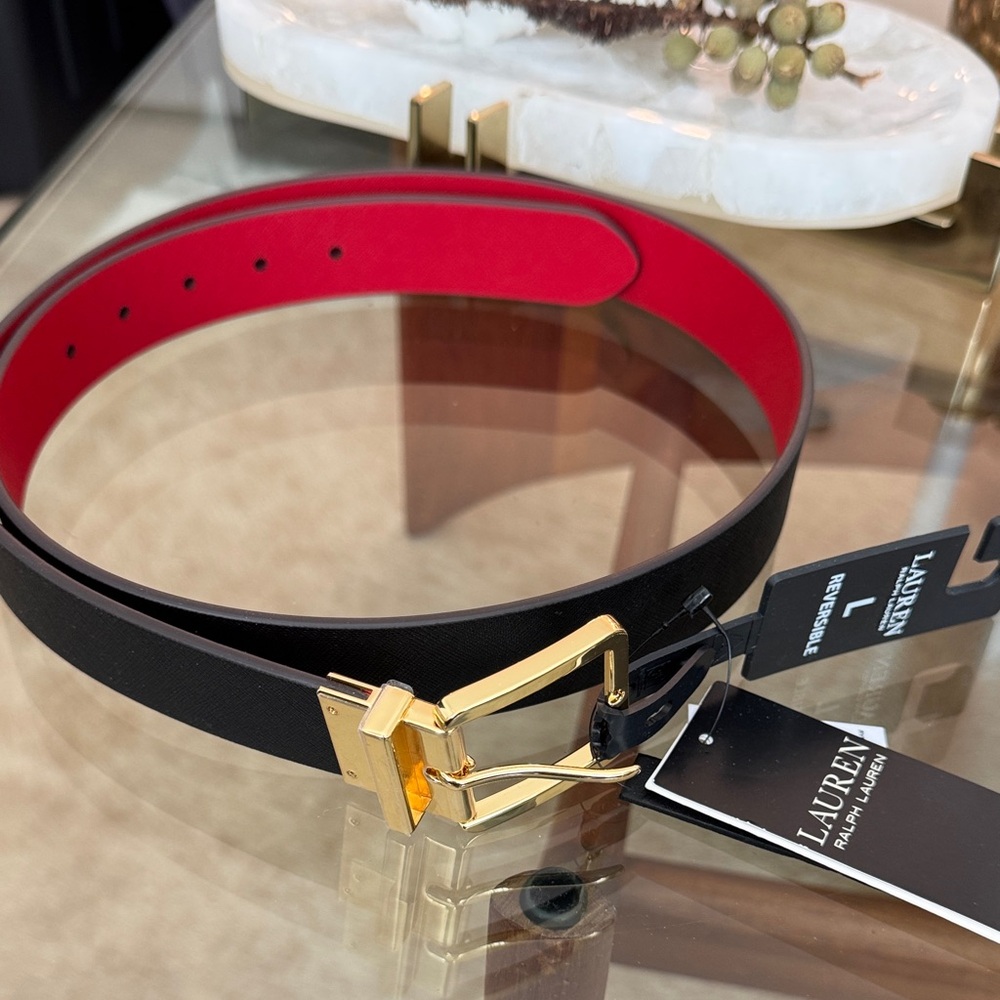 Ralph Lauren Reversible Black and Red Belt with Gold Buckle